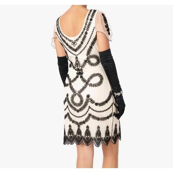 NEW UNIQUE VINTAGE beaded flapper dress in ivory/black - Picture 2 of 4